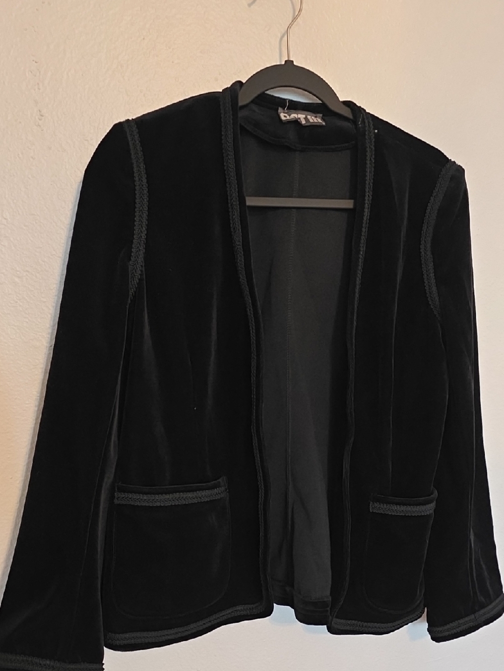 Black Velvet Open Blazer with Trim